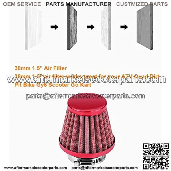 Motorcycle 38mm Air Filter Fuel Cleaner for 49cc 50cc 70cc 90cc 110cc 125cc 150cc 200cc ATV Quad Dirt Pit Bike Gy6 Scooter Go Kart (1pc, Red) - Image 2