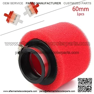 Motorcycle 58mm to 60mm Foam Air Filter Intake System Filters Universal Clamp-on Pod Intake Cleaner Chrome End Caps for Yamaha Honda Suzuki Kawasaki Motorcycles Dirt Bike ATV Moped Pit Bike Scooter